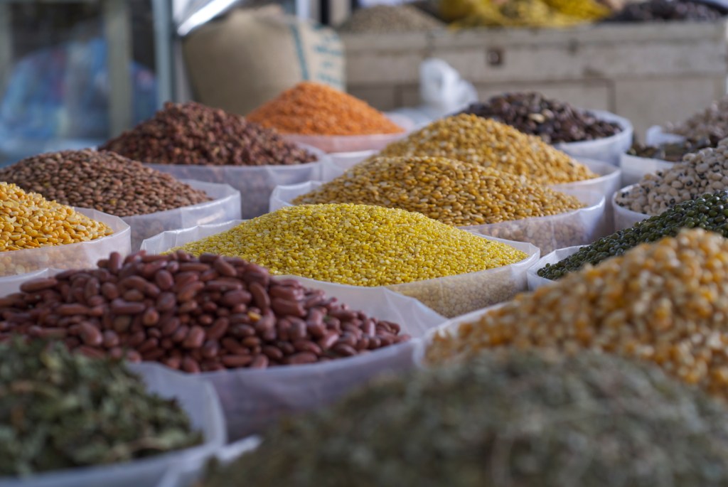 bags of lentils and dried legumes - manama souk