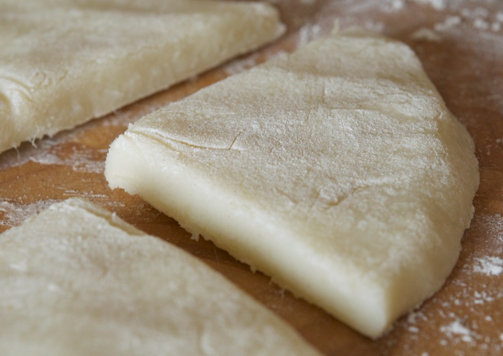 potato dough cut into triangles