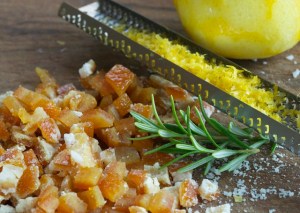 Candied Orange Peel, Rosmary and Lemon Zest