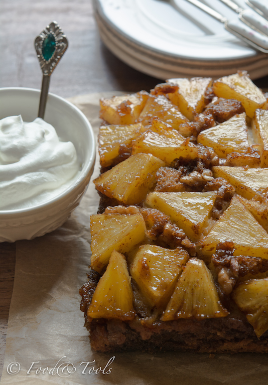 Fresh Pineapple Upside Down Cake with Whipped Cream