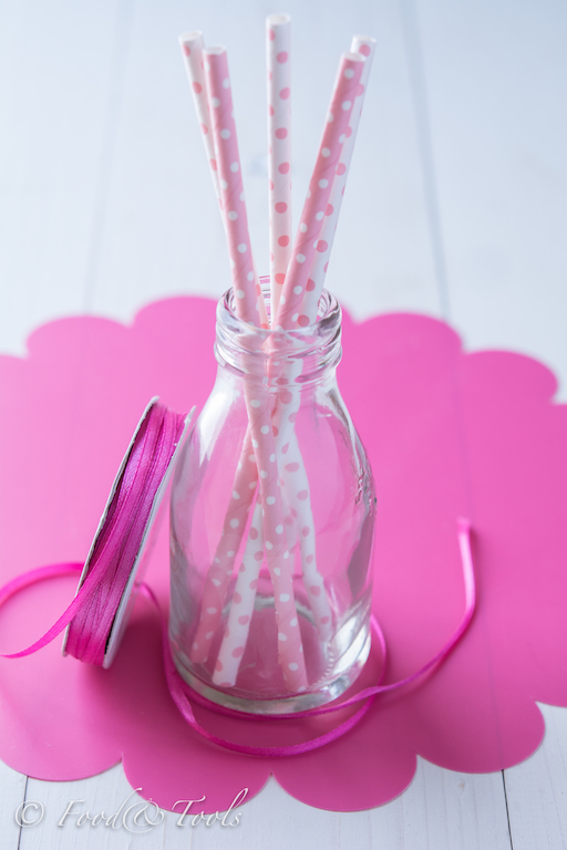 Milk Bottle with Straws and Pink Ribbon