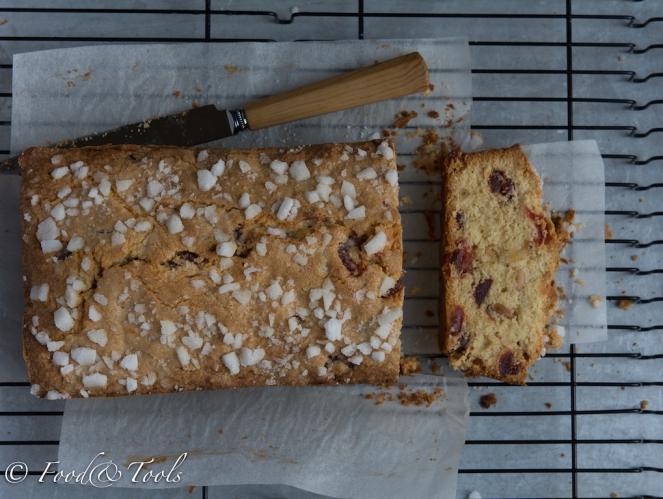 Sugar Crusted Cherry and Pine Nut Loaf Cake